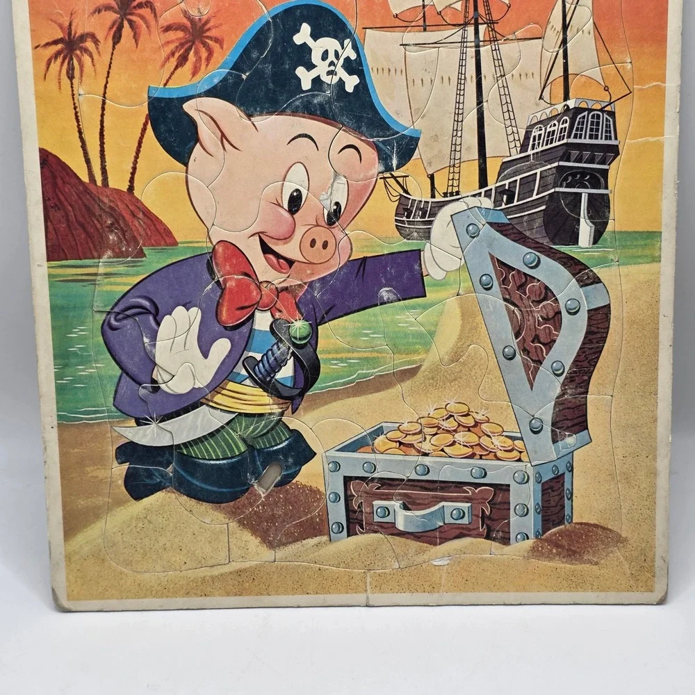Whitman Porky Pig Puzzle Kids Multicolor Pirate Theme 1965 Vintage Looney Tunes